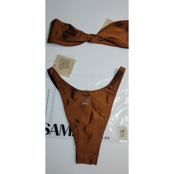 SAME Los Angeles Swim Bikini Set 2Pc Strapless Top High Weist Bottom Brown SZ XS - Picture 5 of 8